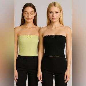 SHEIN Lace Trim Tube Tops Black and Light Green